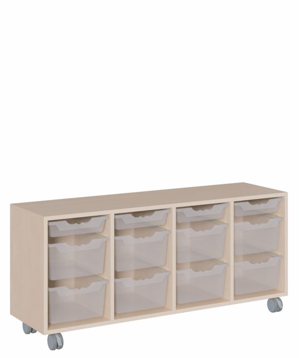 K Regal 139 x 62,5 cm, fahrbar, 12 ErgoTray Boxen M/L